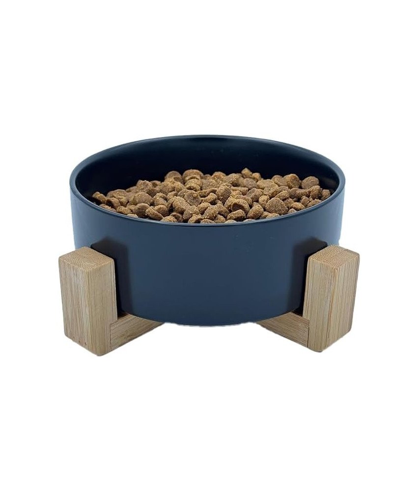 Miska Ceramiczna dla Psa Kota 480ml z Bambusową Podstawką Czarna