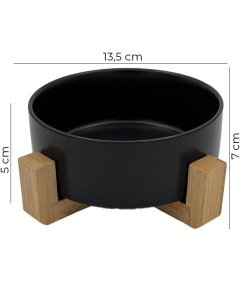 Miska Ceramiczna dla Psa Kota 480ml z Bambusową Podstawką Czarna