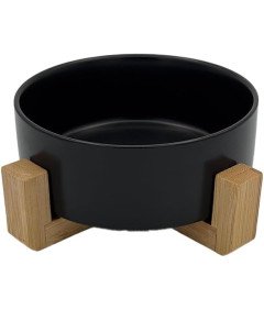 Miska Ceramiczna dla Psa Kota 480ml z Bambusową Podstawką Czarna