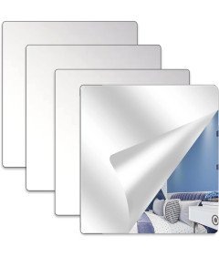 Akrylowe Naklejki Ścienne Lustrzane 4 Sztuki Samoprzylepne Płytki 20x20 cm