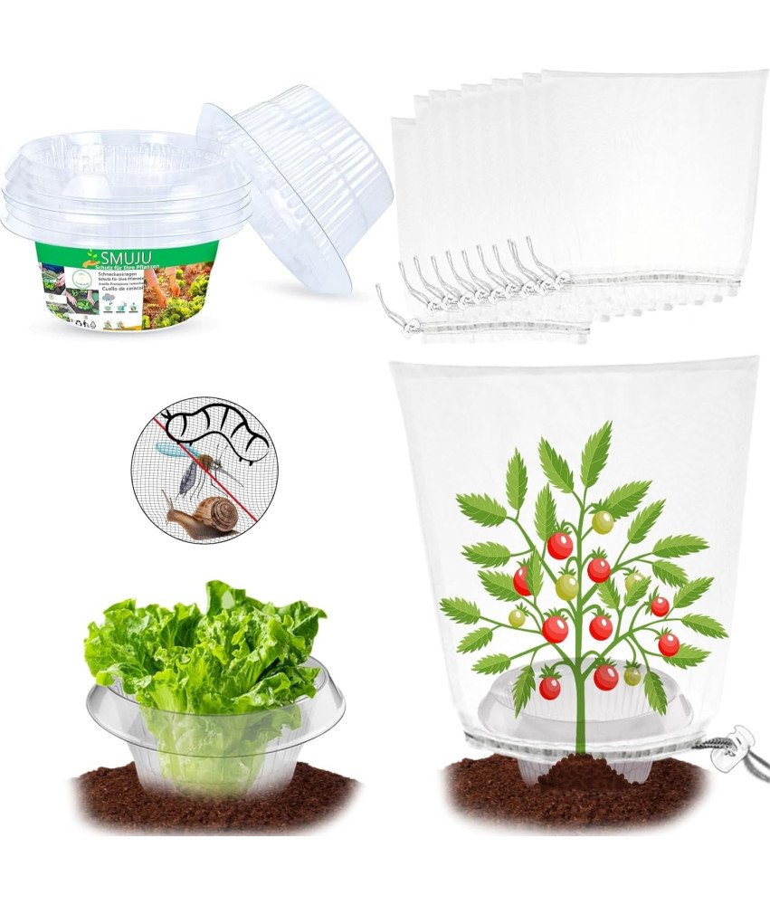 Zestaw 12 Kołnierzy 12 Siatek do Ochrony Roślin Przeciw Ślimakom i Owadom