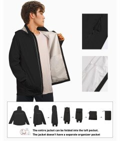 ATLASLAVA Męska Kurtka Przeciwdeszczowa Rowerowa do Biegania Czarna XXL