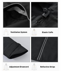 ATLASLAVA Męska Kurtka Przeciwdeszczowa Rowerowa do Biegania Czarna XXL