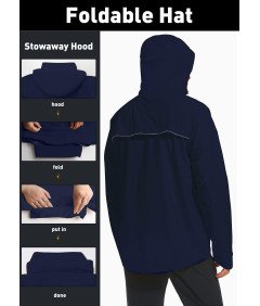 ATLASLAVA Męska Kurtka Przeciwdeszczowa Rowerowa do Biegania Niebieska L