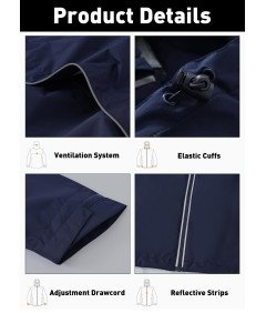 ATLASLAVA Męska Kurtka Przeciwdeszczowa Rowerowa do Biegania Niebieska L