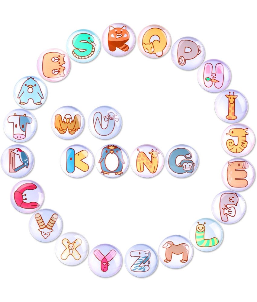 Magnesy na Lodówkę Zestaw 26 Sztuki Okrągłe 30mm z Literkami Motyw Zwierząt