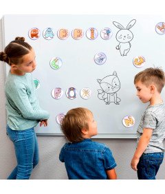 Magnesy na Lodówkę Zestaw 26 Sztuki Okrągłe 30mm z Literkami Motyw Zwierząt