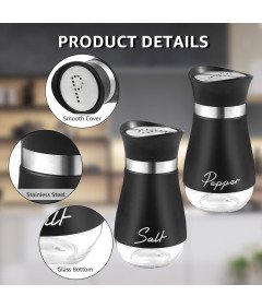 Zestaw Solniczka i Pieprzniczka Pojemnik na Przyprawy Szklane Czarne