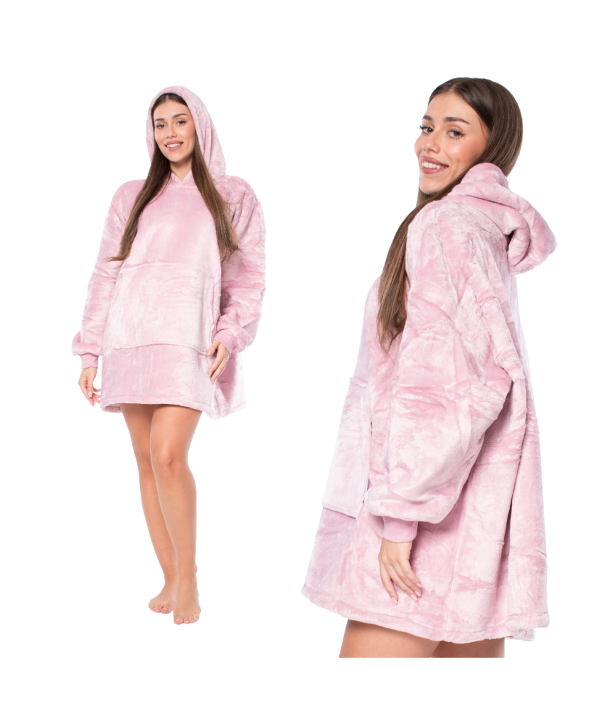Bluza Koc Kocobluza 2w1 Oversize XXL z Kapturem Gruba Sherpa Różowa