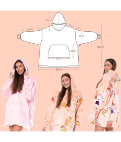 Bluza Koc Kocobluza 2w1 Oversize XXL z Kapturem Gruba Sherpa Różowa