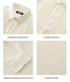 JOGAL Męska Koszula na Długi Rękaw Smokingowa Elegancka Plisowana Beżowa XL