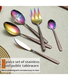 Zestaw Sztućców Ze Stali Nierdzewnej 5 Sztuk Brązowy Uchwyt Tęczowa Główka
