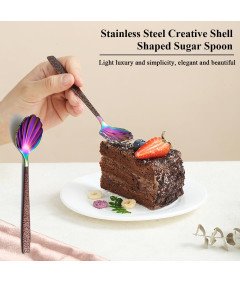 Zestaw Sztućców Ze Stali Nierdzewnej 5 Sztuk Brązowy Uchwyt Tęczowa Główka