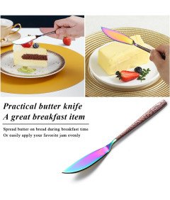 Zestaw Sztućców Ze Stali Nierdzewnej 5 Sztuk Brązowy Uchwyt Tęczowa Główka