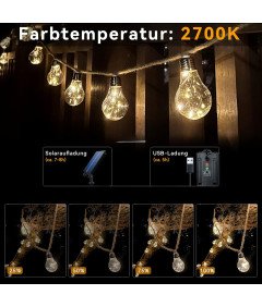 Solarny Łańcuch Świetlny LED z 30 Diodami LED 9 m z Pilotem USB Wodoodporny