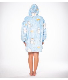 Bluza Koc Kocobluza 2w1 Oversize z Kapturem Gruba Sherpa Błękitna Koty