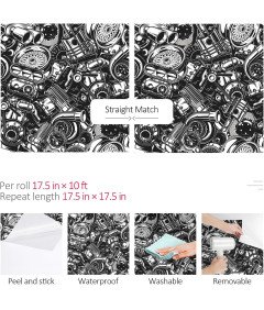 Tapeta Winylowa 44,5x300 cm Samoprzylepna Wodoodporna Czarno-biała