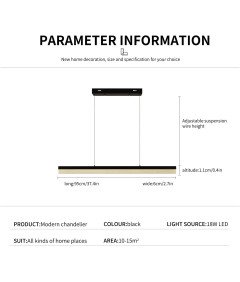 Nowoczesna Lampa Wisząca LED Żyrandol Z Pilotem 90 cm Czarna