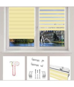 Roleta Podwójna 110x130 cm Beżowa Bez Wiercenia z Regulacją Światła