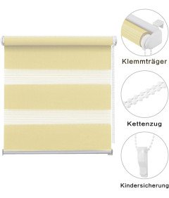 Roleta Podwójna 110x130 cm Beżowa Bez Wiercenia z Regulacją Światła