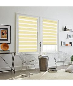 Roleta Podwójna 110x130 cm Beżowa Bez Wiercenia z Regulacją Światła