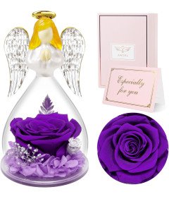 Figurka Anioła z Różami Fioletowa Dekoracja Prezent dla Mamy Babci Kobiety