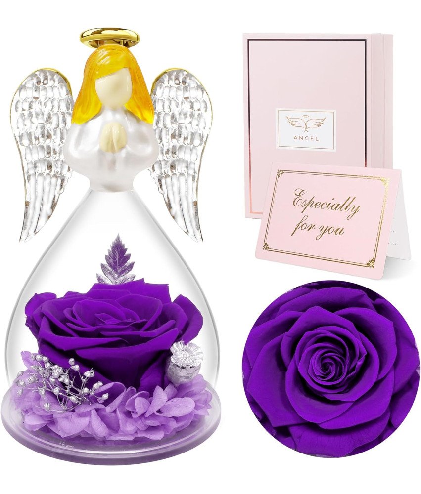 Figurka Anioła z Różami Fioletowa Dekoracja Prezent dla Mamy Babci Kobiety