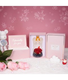 Figurka Anioła z Różami Czerwone Złoto Prezent dla Mamy Babci