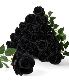 Zestaw 20 Sztucznych Róż z Jedwabiu Dekoracja Ślubna Ozdoba Czarna