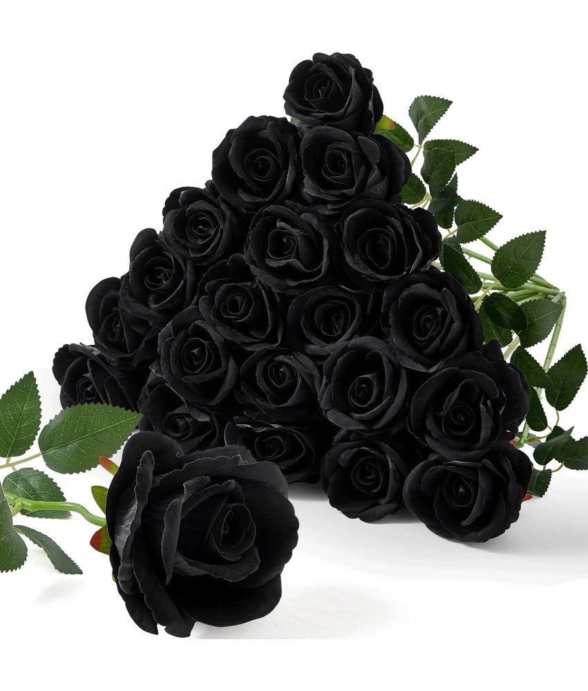 Zestaw 20 Sztucznych Róż z Jedwabiu Dekoracja Ślubna Ozdoba Czarna