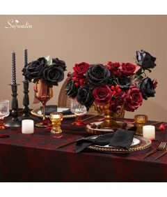 Zestaw 20 Sztucznych Róż z Jedwabiu Dekoracja Ślubna Ozdoba Czarna