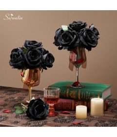 Zestaw 20 Sztucznych Róż z Jedwabiu Dekoracja Ślubna Ozdoba Czarna