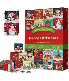 Kalendarz Adwentowy Puzzle 1008 Elementów Świąteczny Prezent 24 Pudełka
