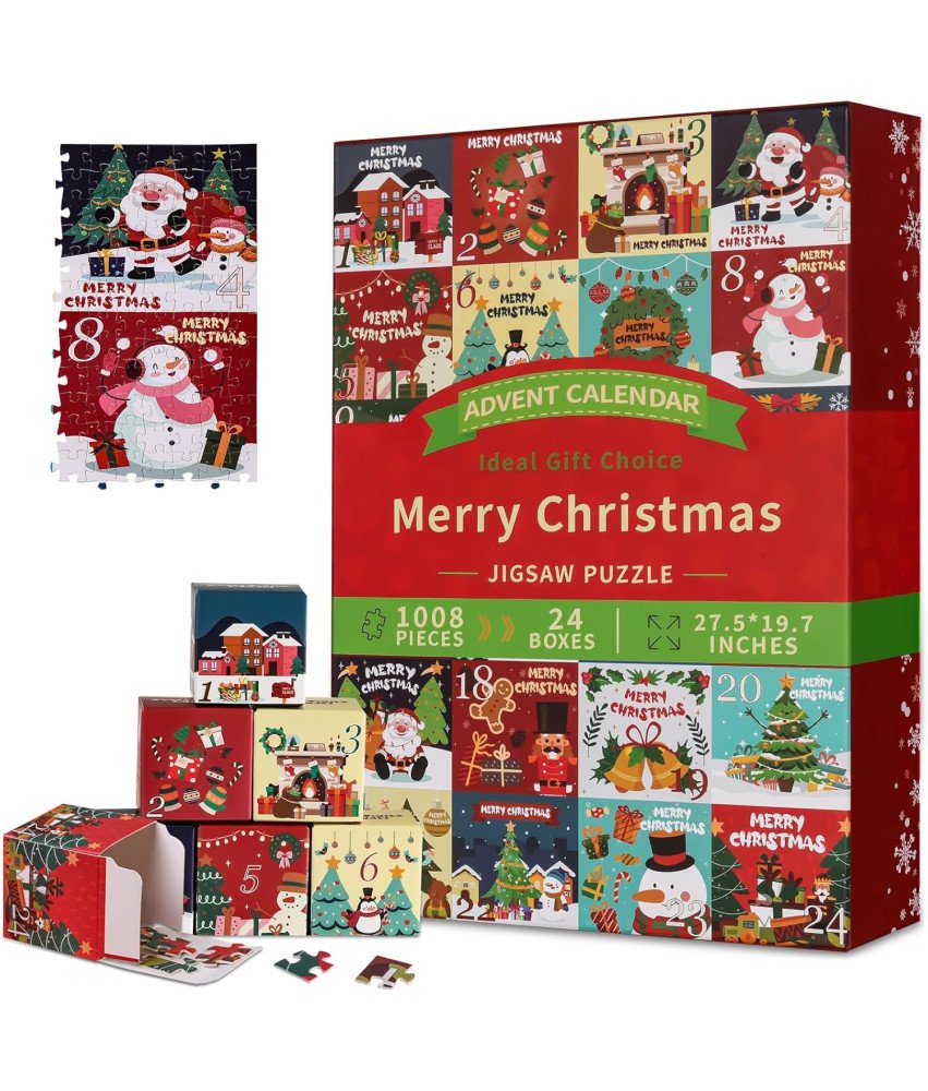 Kalendarz Adwentowy Puzzle 1008 Elementów Świąteczny Prezent 24 Pudełka