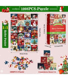 Kalendarz Adwentowy Puzzle 1008 Elementów Świąteczny Prezent 24 Pudełka
