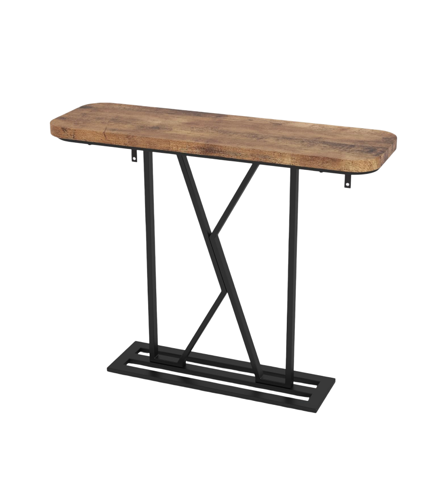 Wąski Stolik Konsolowy 110 cm z Drewnianym Blatem i Metalową Ramą