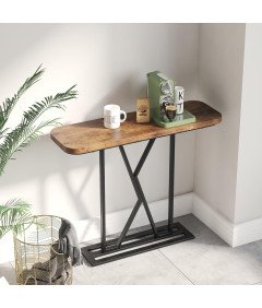Wąski Stolik Konsolowy 110 cm z Drewnianym Blatem i Metalową Ramą