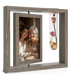 Ramka Drewniana Na Zdjęcia 10x15 cm Rustykalna Z Wazonem Dekoracja Stołu