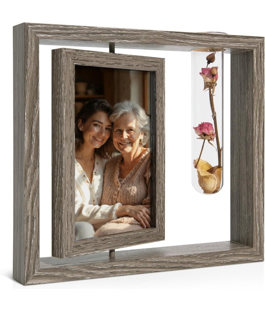 Ramka Drewniana Na Zdjęcia 10x15 cm Rustykalna Z Wazonem Dekoracja Stołu