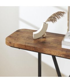 Wąski Stolik Konsolowy 110 cm z Drewnianym Blatem i Metalową Ramą