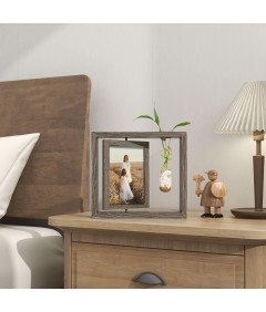 Ramka Drewniana Na Zdjęcia 10x15 cm Rustykalna Z Wazonem Dekoracja Stołu
