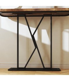 Wąski Stolik Konsolowy 110 cm z Drewnianym Blatem i Metalową Ramą