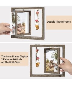 Ramka Drewniana Na Zdjęcia 10x15 cm Rustykalna Z Wazonem Dekoracja Stołu