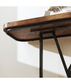 Wąski Stolik Konsolowy 110 cm z Drewnianym Blatem i Metalową Ramą