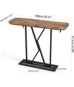 Wąski Stolik Konsolowy 110 cm z Drewnianym Blatem i Metalową Ramą