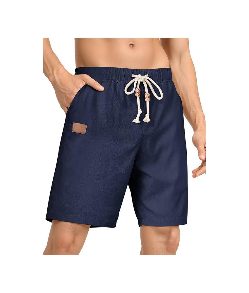 Męskie lniane Szorty Letnie Spodnie Sportowe Chino Jasnogranatowe 36