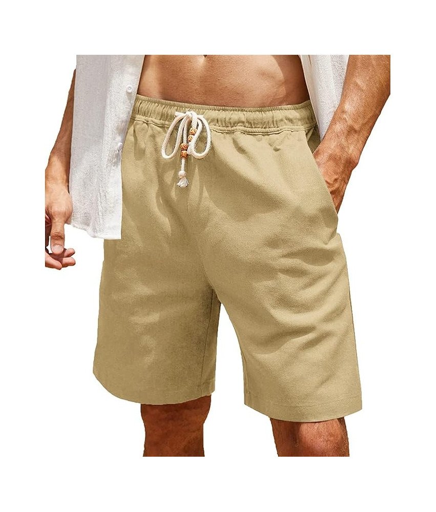 Męskie lniane Szorty Cargo Chino Letnie Bermudy Sportowe 34 Khaki