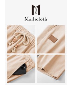 Męskie lniane Szorty Cargo Chino Letnie Bermudy Sportowe 34 Khaki