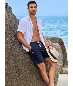 Męskie lniane Spodenki Cargo Chino Letnie Jasnogranatowe 38