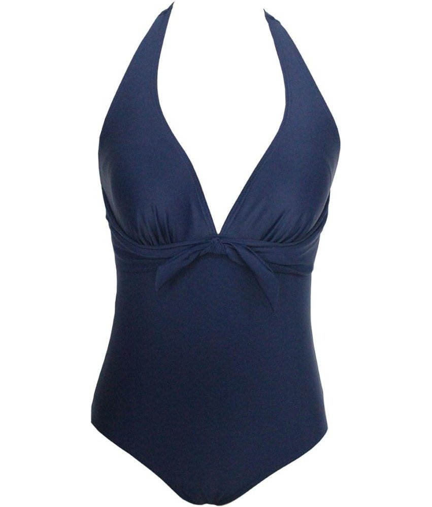 Jednoczęściowy Kostium Kąpielowy Damski z Dekoltem i Wycięciem Granatowy S